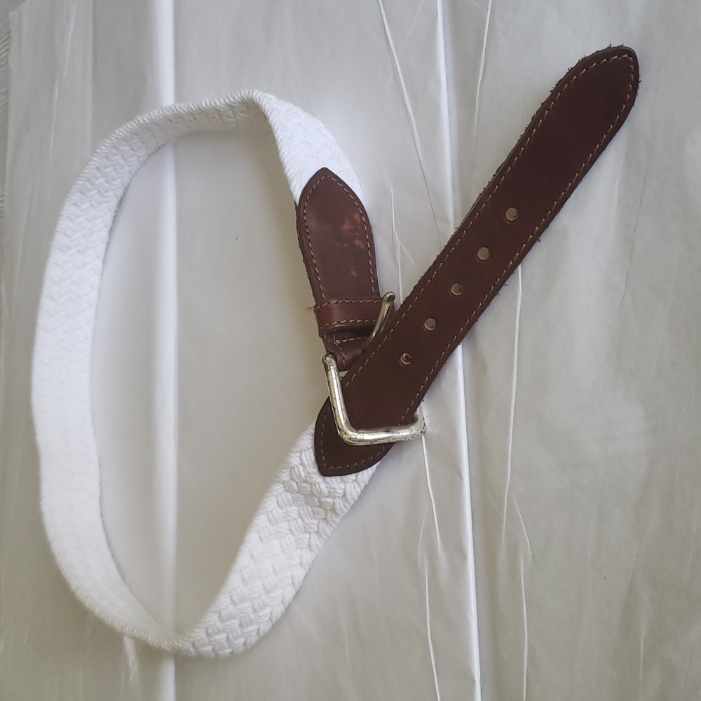 Eddie Bauer NEW Woven/Leather Trim BELT White NWOT White Brown Women's M - Picture 2 of 10